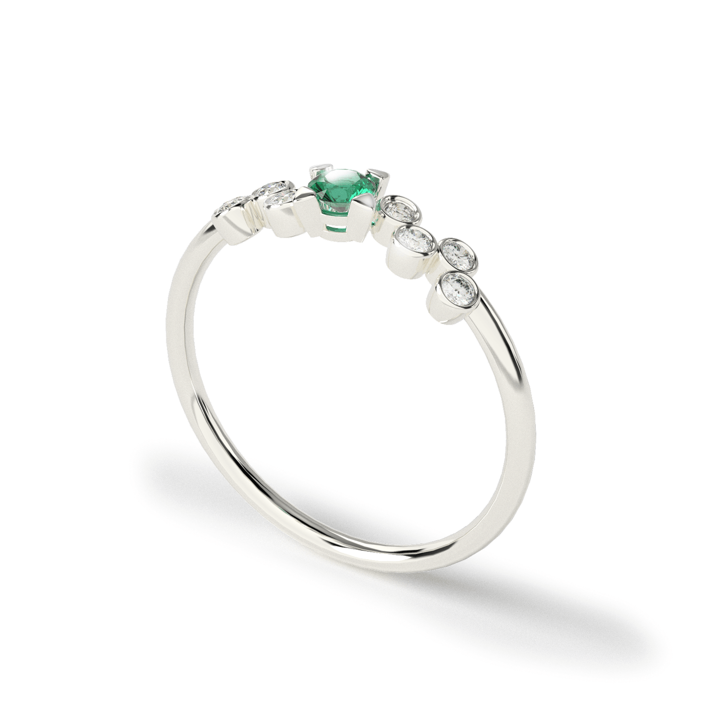 Anillo de Compromiso con 1 esmeralda y 8 diamantes. - Wedding Rings