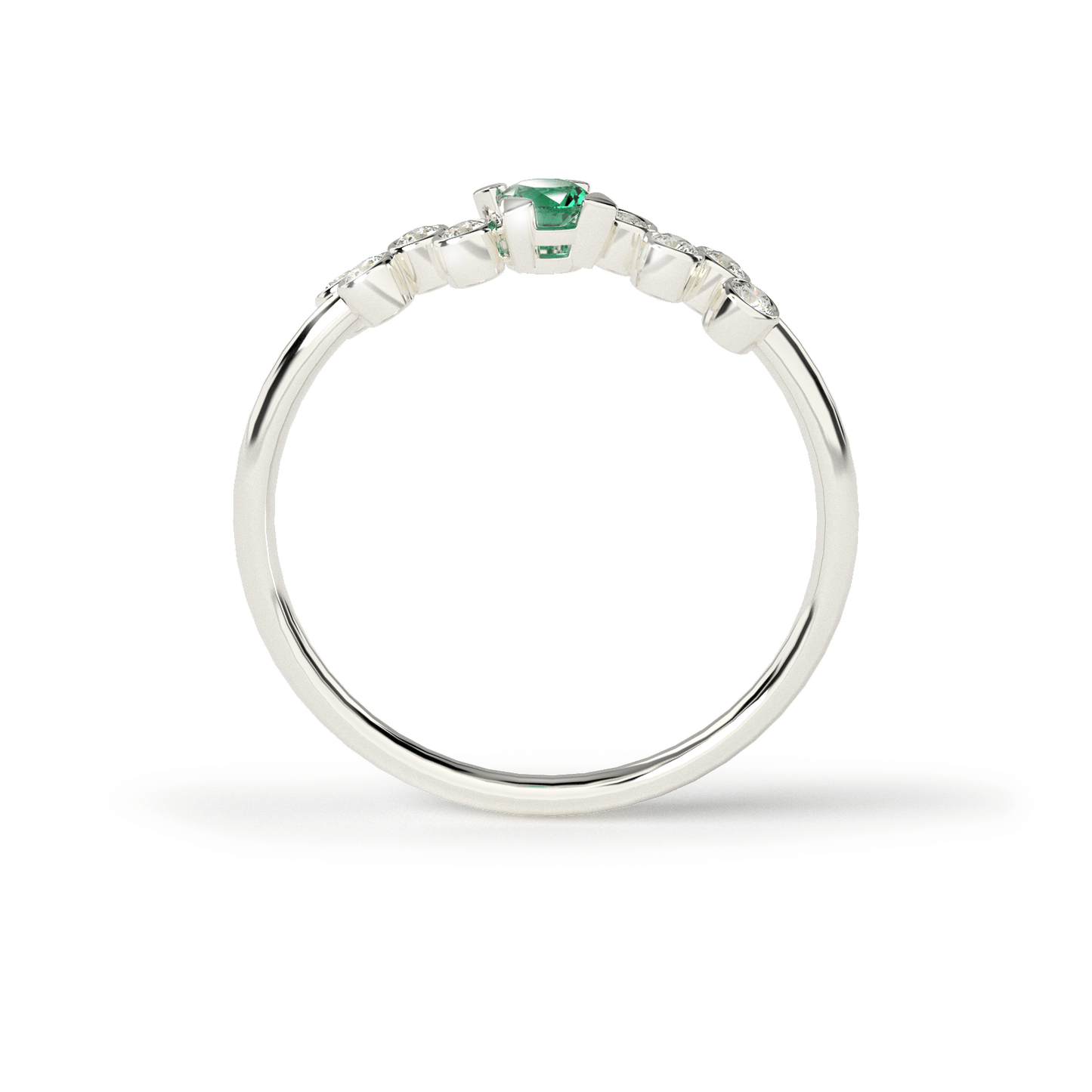 Anillo de Compromiso con 1 esmeralda y 8 diamantes. - Wedding Rings